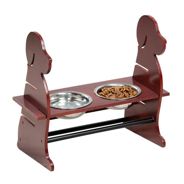 Etna Adjustable Height Pet Feeder Wooden Dog Silhouette Raised Dog