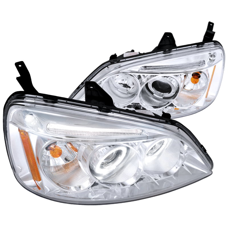 Right Chrome Amber For 01-03 Honda Civic 2/4DR JDM Headlights Lamps Pairs Left
