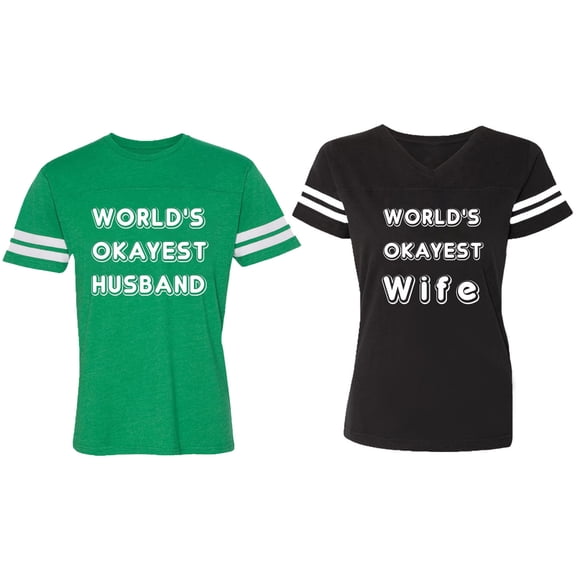 World Okyest Husband Wife Matching Couple Cotton Jerseys (Men Green / Women Black) (Men S / Women S)