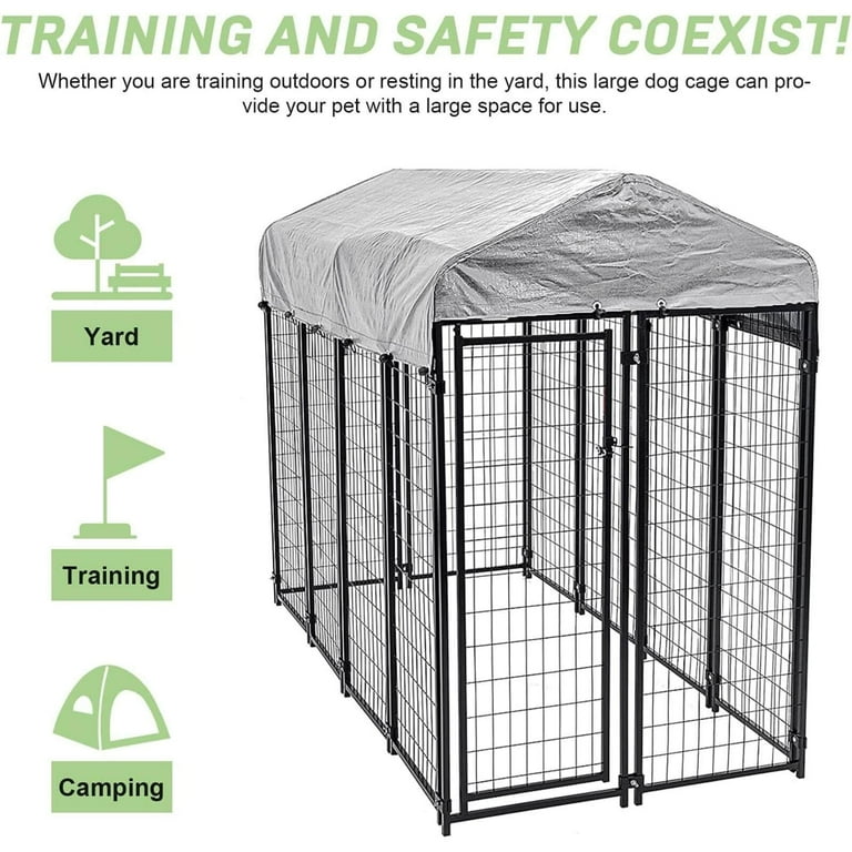 NiamVelo 8 x4 x6 Large Dog Kennel Heavy Duty Playpen Welded Dog Cage with Water Resistant Cover Outdoor Dog Fence Crate for Backyard Black