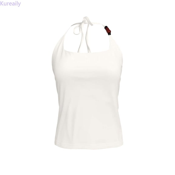 Kureaily Women Solid Summer Style Beaded Collarless Tie Back Tank Top With Sheer Back Revealing Pure Color Sporty Casual Top Womens Casual Tank