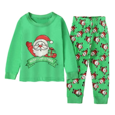 

Baby Boy Girl Christmas Pajamas Sleepwear Nightgown Clearance Sale Christmas Santa Claus Boys And Girls Long-sleeved Top + Long Pants Two-piece Home Clothes Child s Set Green 4-5 Years
