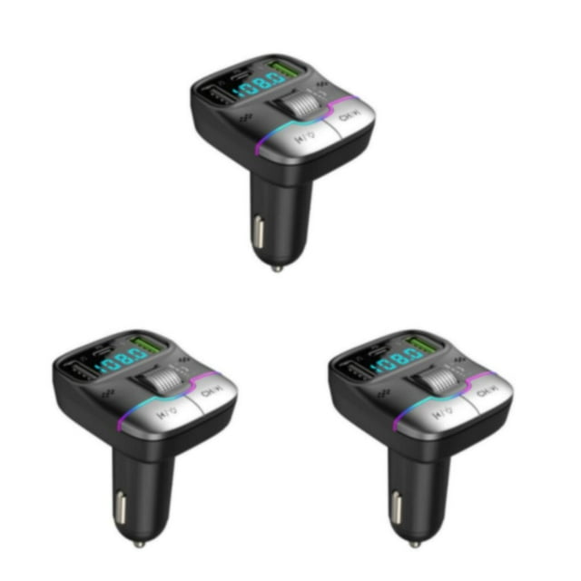 Wweixi 1/2/3/5 Seamless Hands-free Calling With Bluetooth Car Adapter And LED Display Black 3PCS