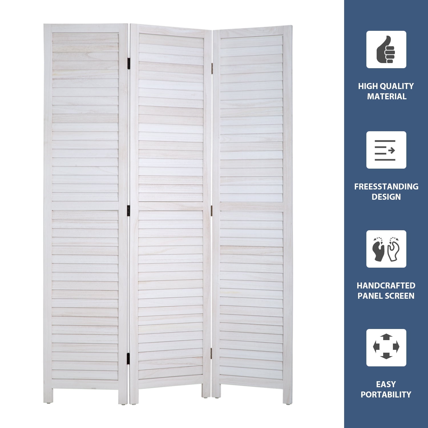 FDW 3-Panel Room Divider White Foldable Wooden Screen for Home Office Bedroom Restaurant 67.7" x 16.9"(Each Panel),White