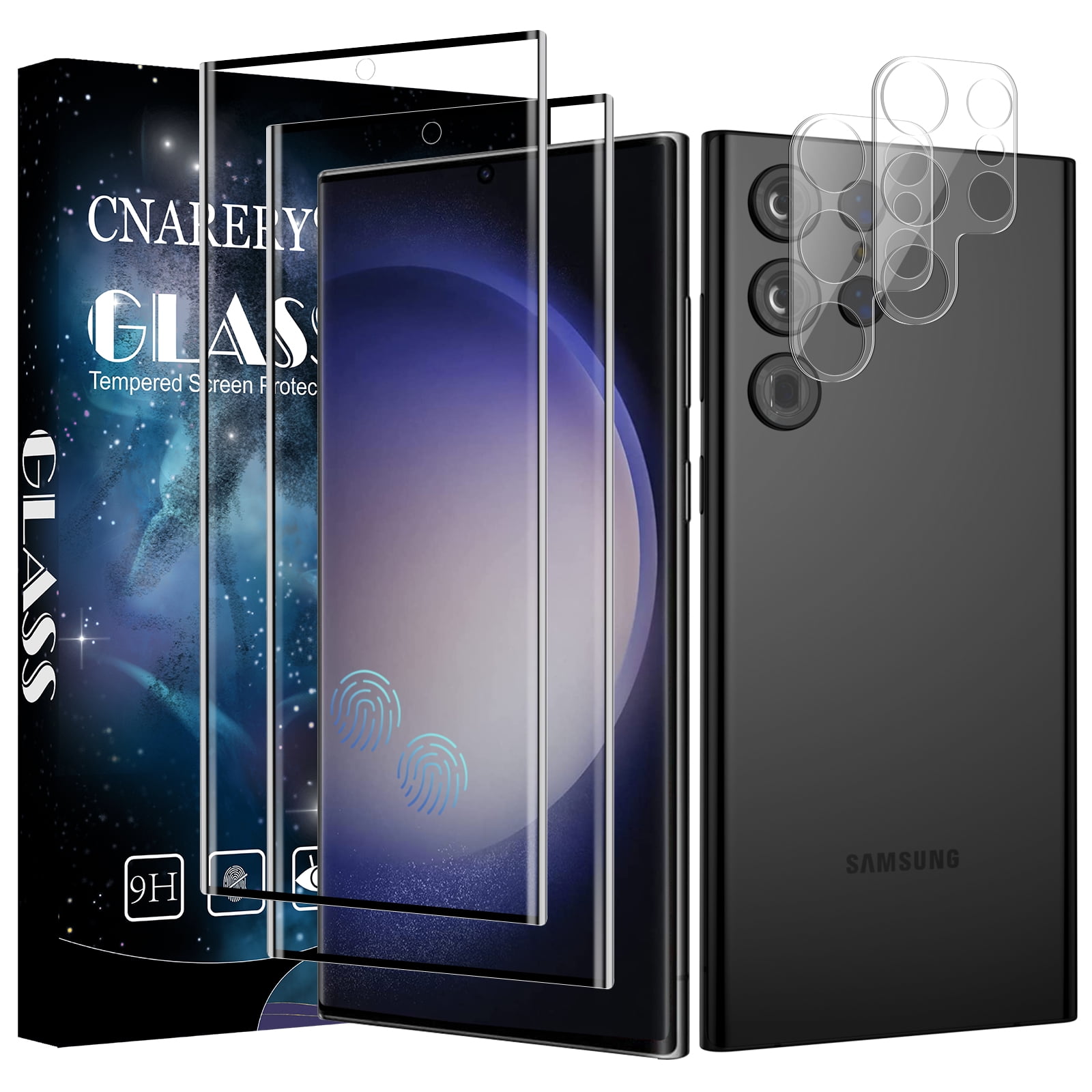 Cnarery [2+2] 2 Pack Tempered Glass Screen Protector for Samsung Galaxy S23 Ultra, with 2 Pack Camera Lens Protector, Scratch resistant, Bubble Free