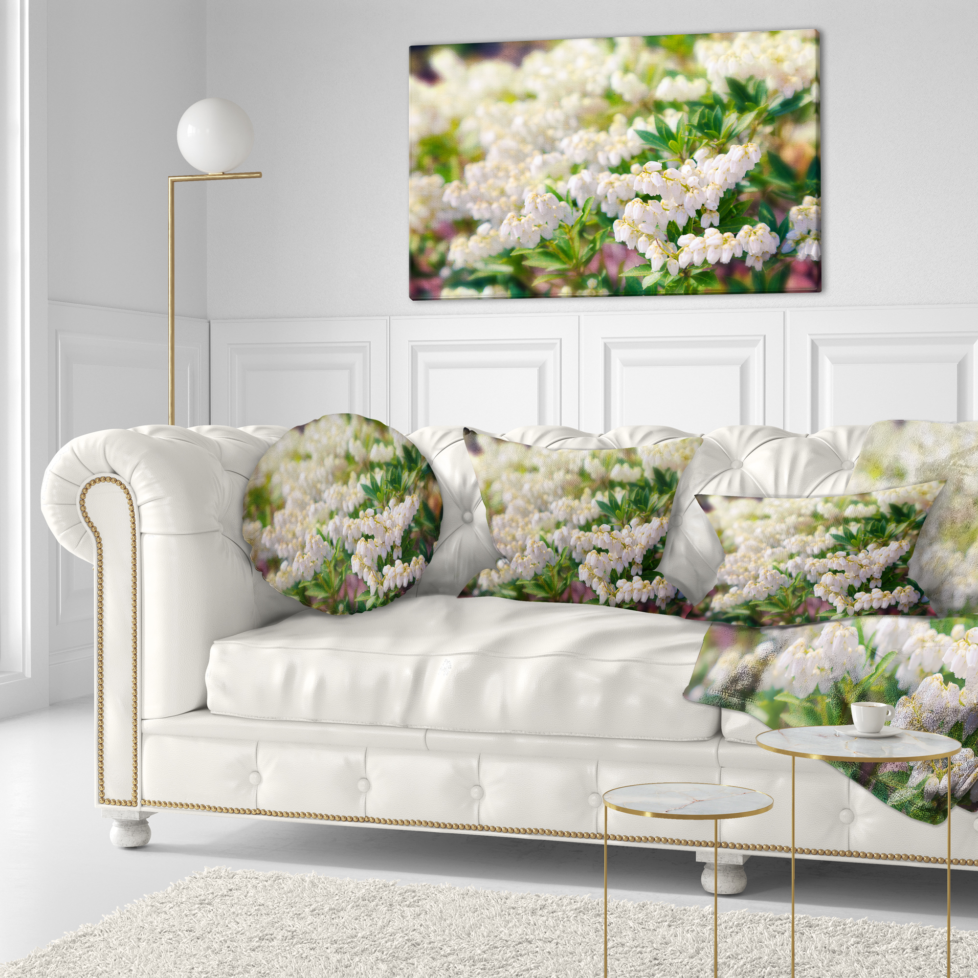 Designart Beautiful Blooming White Flowers - Floral Throw Pillow - 12x20