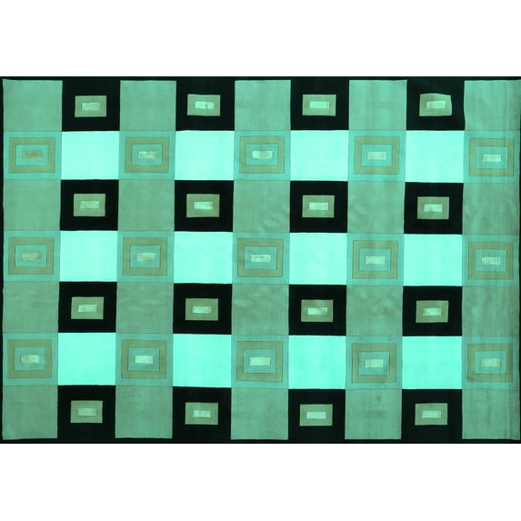 Ahgly Company Machine Washable Indoor Rectangle Checkered Turquoise Blue Modern Area Rugs, 4' x 6'