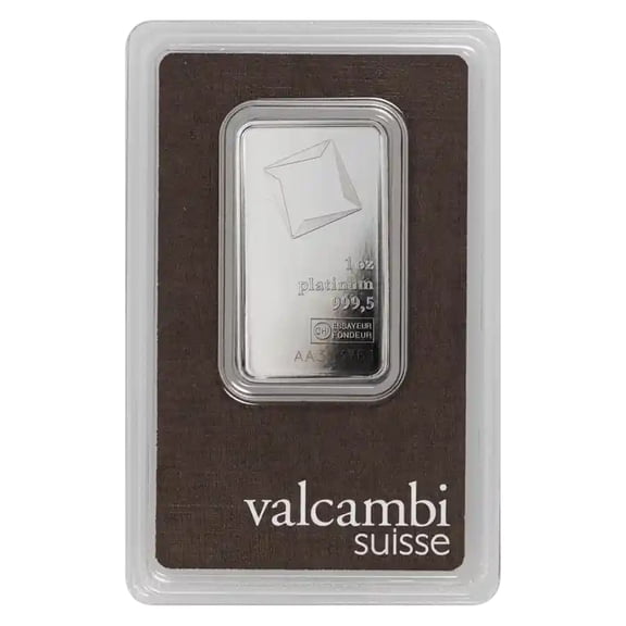 1 oz Platinum Valcambi Bar with Assay Card
