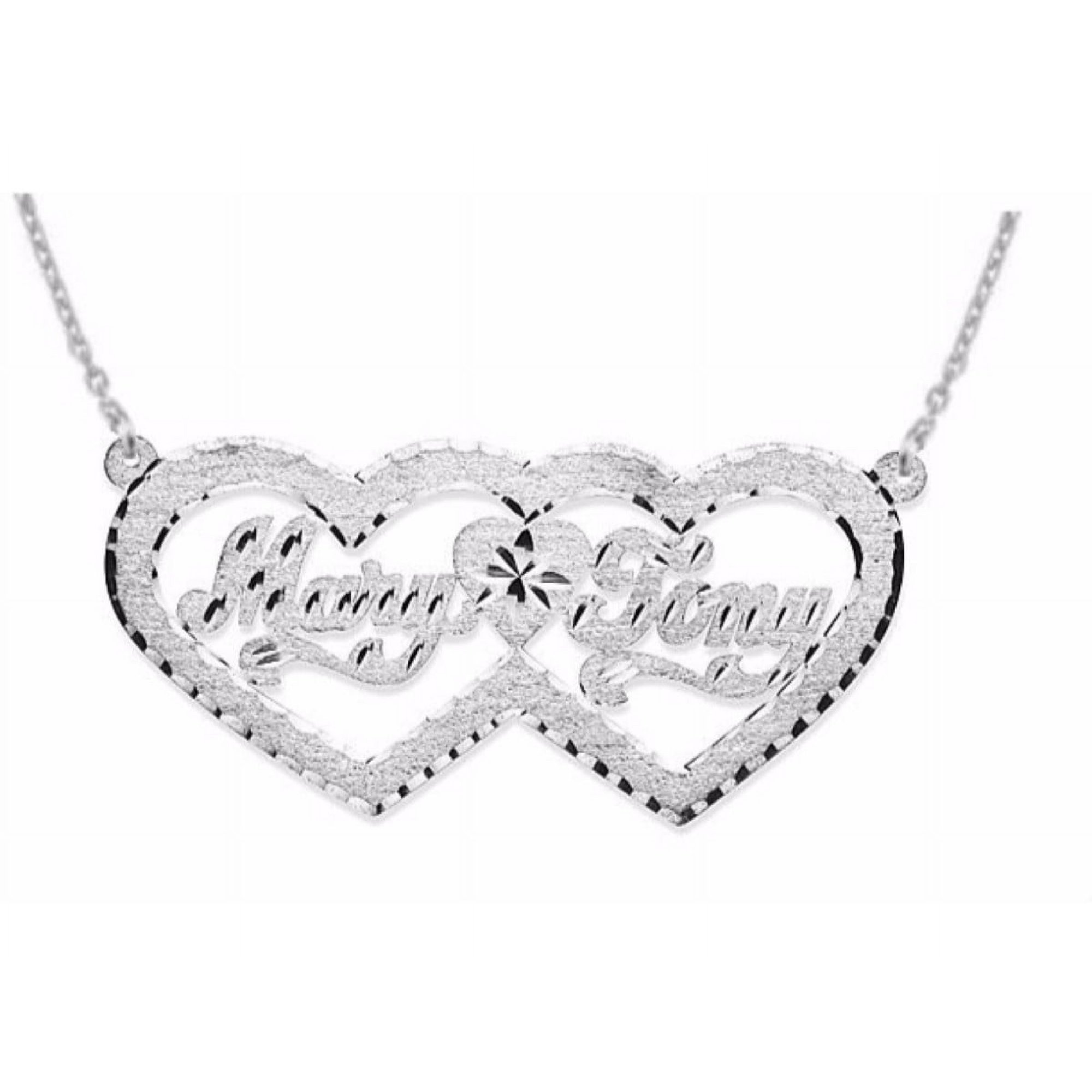 Personalized Double Heart Satin Diamond Cut Nameplate Pendant Necklace 14K 14K White or 14K Yellow Gold. Special Order, Made to Order. PNK038W