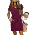 thumbnail image 5 of UoCefik White Dress Women Graduation Summer Trendy V Neck Short Sleeve Tshirt Sundress Elegant Tie Front Mini Dress Beach Drawstring Casual A-Line Dresses with Pockets Wine M, 5 of 5
