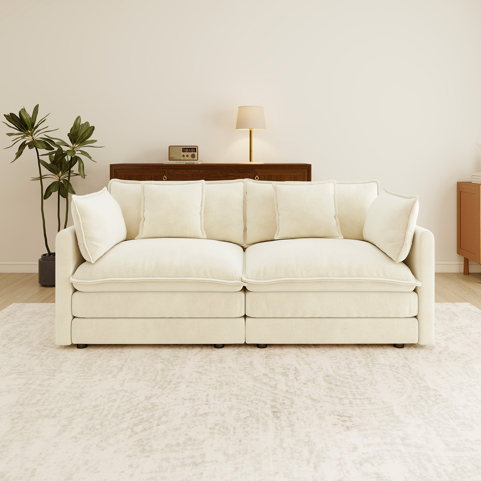 76.7” Loveseat Sofa, 2 Seater Modular Couch, Beige White Chenille Large Sectional for Living Room, Deep Seat, Love Seat Couches, Sofá de dos plazas