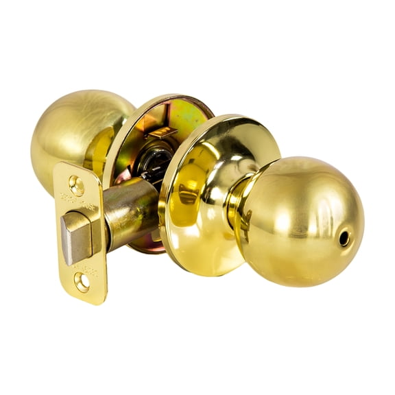Ball Privacy Door Knob, Bed and Bath, Polished Brass Finish, Left or Right Hand
