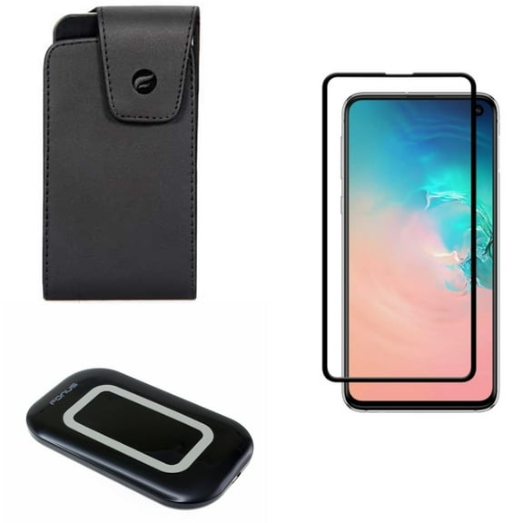 Galaxy S10e Screen Protector w Case Belt Clip w Wireless Charger - Tempered Glass 5D Curved Edge, Leather Swivel Holster, Fast 7.5W and 10W Charging Pad for Samsung Galaxy S10e Phone