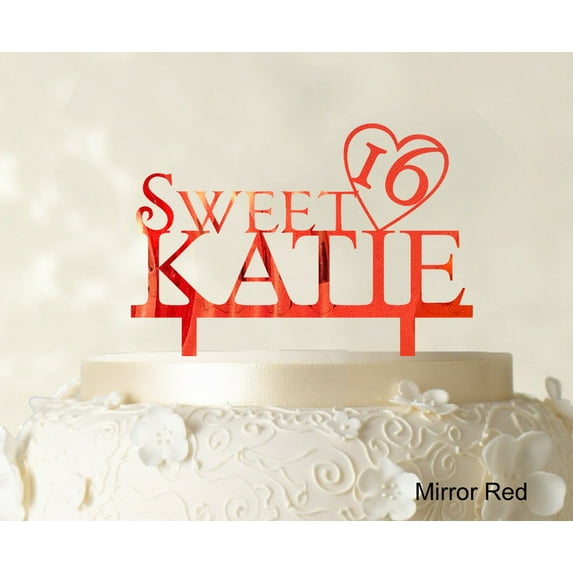 "Personalized Birthday Cake Topper Mirror Cake Topper Color Option Available 5""-7"" Inches Wide"