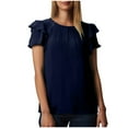 thumbnail image 4 of fatyb Summer Womens Tops Ruffle Short Sleeve Casual Blouses Crew Neck Solid Color Loose Shirts for Women, 4 of 7