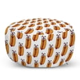 thumbnail image 1 of Hot Dog Pouf Cover with Zipper, Cheerful Characterized Food with Eyes and Smiling Frankfurter, Soft Decorative Fabric Unstuffed Case, 30" W X 17.3" L, Apricot Vermilion, by Ambesonne, 1 of 5
