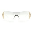 thumbnail image 2 of Womens Iced Out Rhinestone Jewel Hinge Curved Wrap Shield Rimless Sunglasses White - Clear, 2 of 4