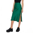 thumbnail image 4 of Rggeeun Midi Skirts for Women Satin A-Line Skirt with Side Slit Flowy Solid Color Skirt elastic Waist Outdoor Play,Green,S, 4 of 6
