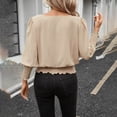 thumbnail image 4 of Uootdi Elastic Cinched Waist Tops for Women 3/4 Length Puff Sleeve Smocked Tops Banded Bottom Dressy Business Casual Outfits, 4 of 7