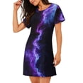 thumbnail image 2 of Kdxio Purple And Blue Nebula Pattern Womens Short Sleeve Sleepshirt Scoopneck Cute Nightdress Ruffle Comfy Nightgown, 2 of 6