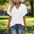 thumbnail image 6 of ZUKMRJPC Womens Tops Summer V Neck Short Sleeve Solid Color Basic T Shirts Casual Loose Fashion Textured Tunic Blouses Beach Vacation Clothes, 6 of 7