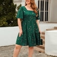 thumbnail image 6 of Summer Saving Wycnly Womens Dresses Party Prom Fashion Empire Waist Flowy Ruffle Swing Plus Size Dresses Summer Floral Print Square Neck Short Sleeve Formal Mini Dress Green XL, 6 of 7