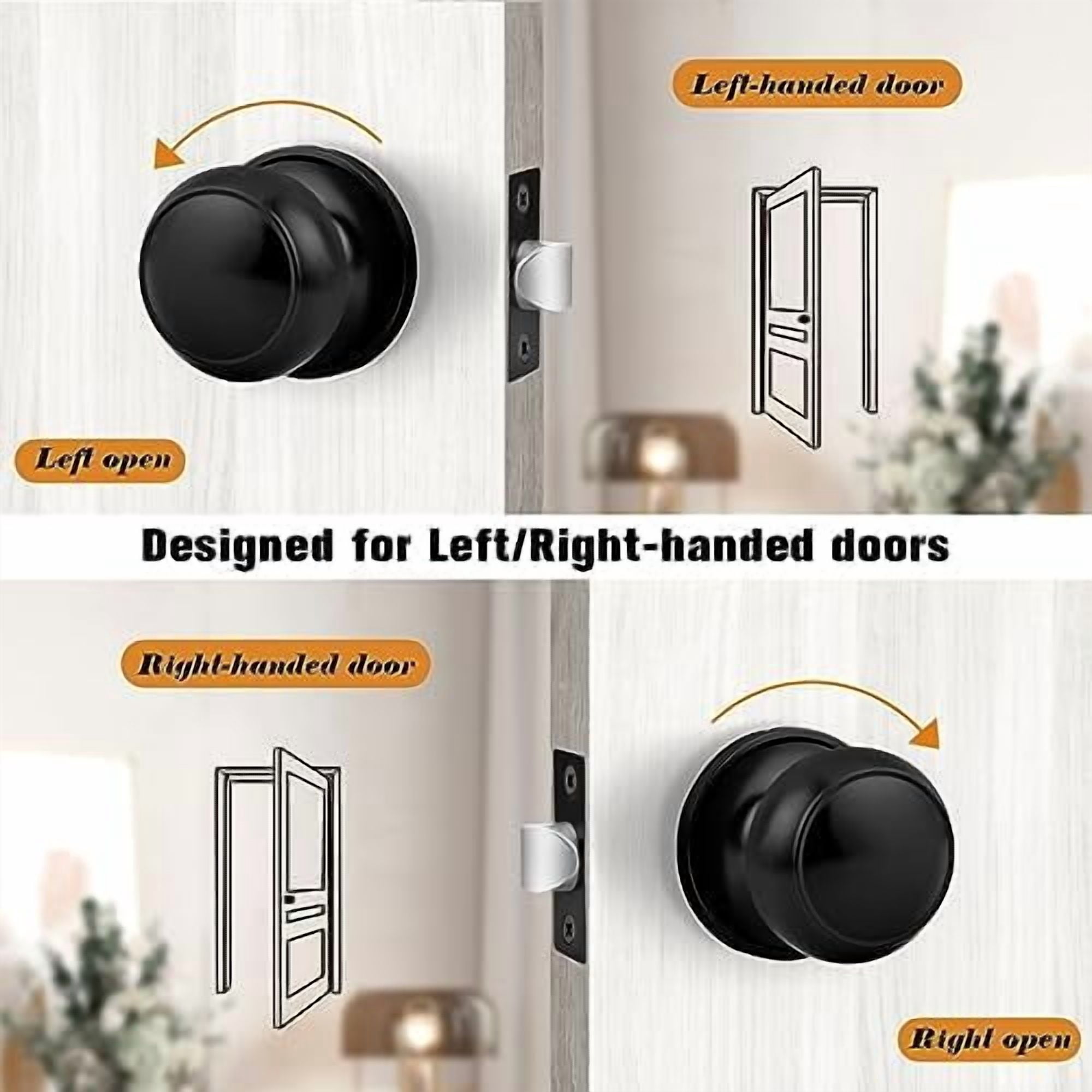 Passage Interior Door Knobs Hall and Closet Door Handle Keyless Black Lockset Stainless Steel 5 Pack