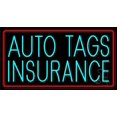 thumbnail image 1 of Turquoise Auto Tags Insurance Red Border LED Neon Sign 13 x 24 - inches, Clear Edge Cut Acrylic Backing, with Dimmer - Bright and Premium built indoor LED Neon Sign for automotive store, and mall., 1 of 7