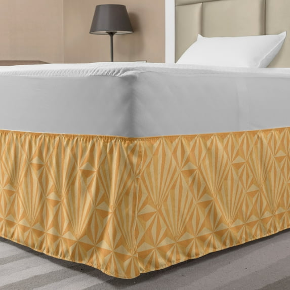 Orange Bed Skirt, Abstract Retro Style Wood Carvings Inspired Digital Fractal Graphic Art, Elastic Bedskirt Dust Ruffle Wrap Around for Bedding Decor, 4 Sizes, Champagne and Peach, by Ambesonne