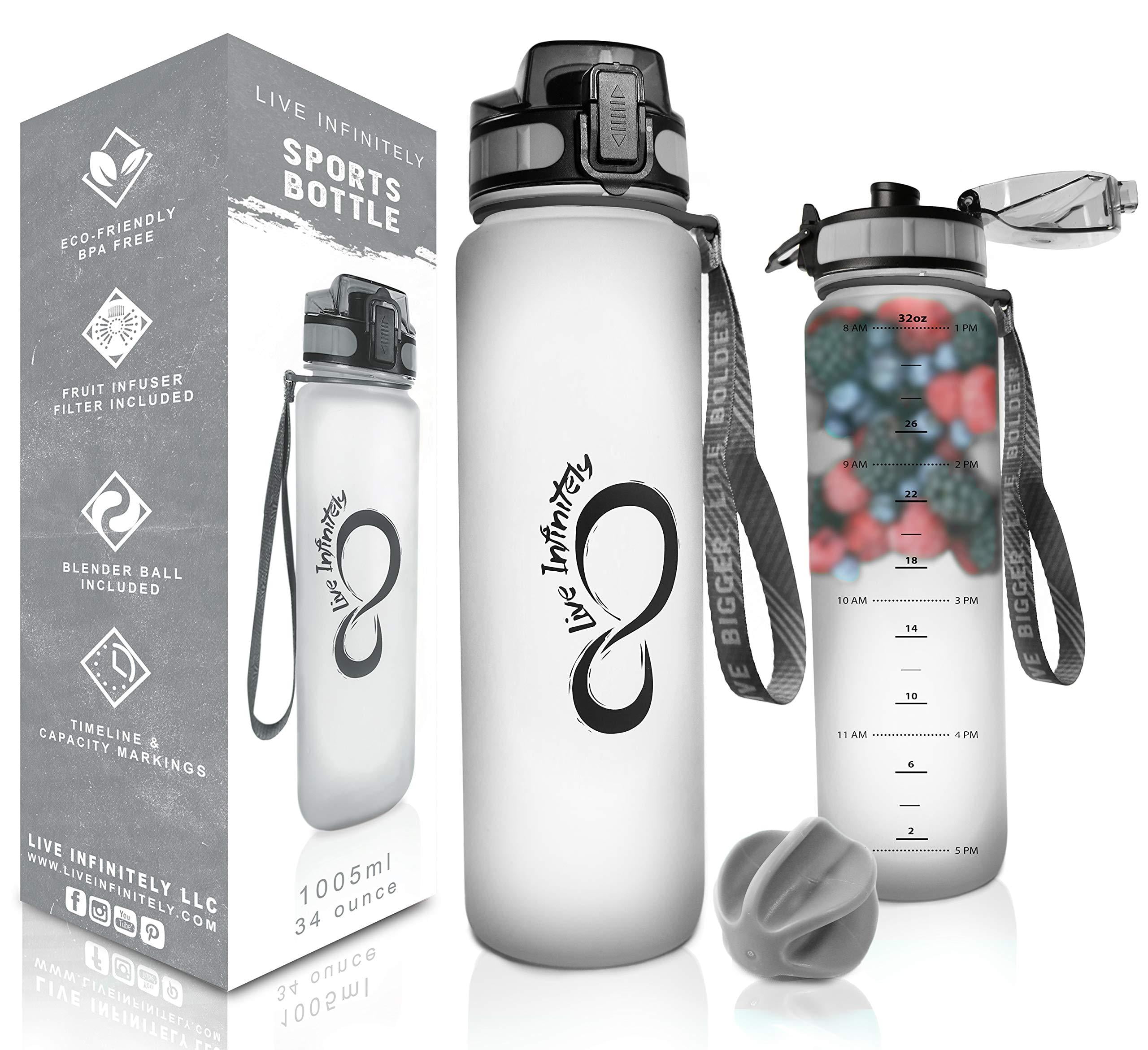 Live Infinitely 34 oz BPA Free Water Bottle with Time Marker, Fruit