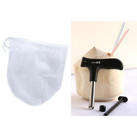 Karma Kitchen Nut Milk Bag + CocoDrill Coconut Opener Tool 1 Gallon XL Nutmilk For Sprouting, Juicing Open Young