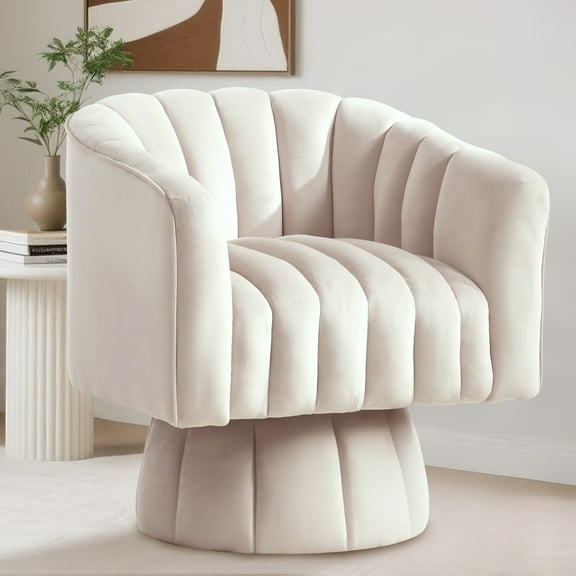 Korser 360° Swivel Accent Chair with Velvet Upholstered Swivel Barrel Chairs for Living Room, Bedroom,Beige