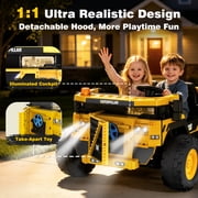 East doll 24V Powered Ride on Dump Truck, Caterpillar Licensed 2 Seater Ride on Toy for Big Kids, 24 Ride ons for Ages 3-8, Ride on Car with Dump Bed, Remote Control, Shovel, 4×100W, Yellow