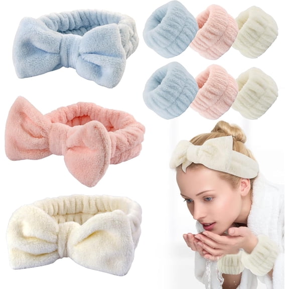9 PCS Reusable Spa headband for washing face,face wash headband wrist bands to wash face Set, wrist towel for washing face for Women Girls Prevent Liquids from Spilling Down Your Arms (#1)