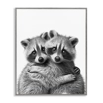 Stupell Industries Two Hugging Raccoons Animals & Insects Painting Gray Framed Art Print Wall Art, 16 x 20