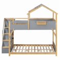 thumbnail image 5 of Full over Full House-Shaped Bunk Bed with Roof & Stairs, Kids Bed Frame with 3-Color LED Lights & Bedside Storage Shelf, 5 of 8