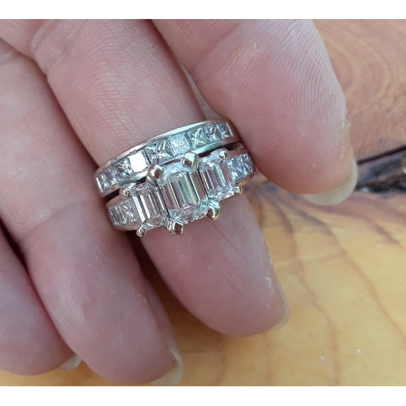 Diastar Jewels Princess Cut Cubic Zirconia 14K White Gold Finish Wedding Bridal Ring Set