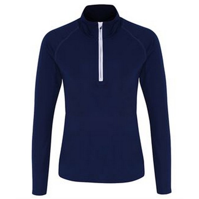 Tri Dri - Camiseta deportiva Performance de manga larga y media cremallera para mujer señora (Marino, Blanco)