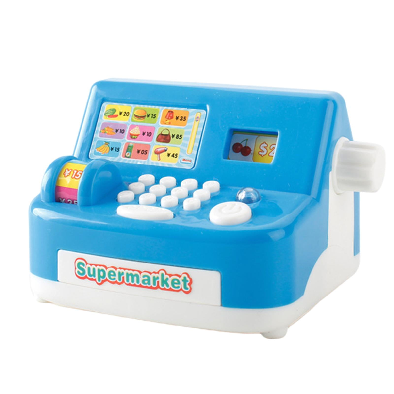 Wooden Cash Register, Battery Operated Pretend Play Checkout Counter Money Bill blue Walmart