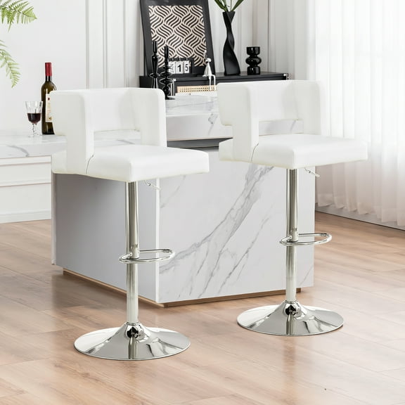 Lecut Swivel Bar Stools Set of 2, Faux Leather Counter Height Bar Chairs, Upholstered Adjustable Barstools with Back & Footrest for Home and Kitchen Island
