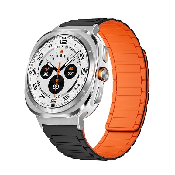 Watch Band for Samsung Galaxy Watch Ultra 47mm Women Men, Magnetic Replacement Strap New Slim Sport Silicone Loop Wristband with Silver Connectors for Galaxy Watch Ultra 47mm, Black Orange