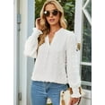 thumbnail image 4 of Womens Dot V Neck Ruffle Sleeve Blouse Flowy Shirts Casual Solid Work Tops White M, 4 of 7