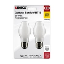 Satco S21857 BT15 LED Light Bulbs 8W 120V 2700K E26 Medium Base Dimmable (2 Pack)