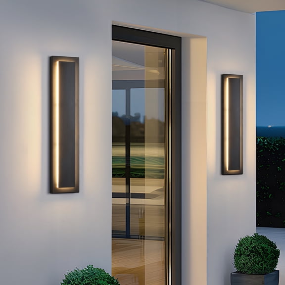 23.6 Inch Modern Outdoor Wall Sconce, Long Black LED Exterior Lighting Fixtures, Modern Large Outdoor Front Porch Lights Outside Wall Mount Lights for House, Warm White 3000K, 2 Pack