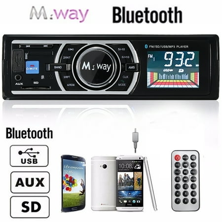 240W Large LCD Display HD Multimedia Bluetooth Car Stereo Audio AM FM Radio Receiver Speaker Single In-Dash Microphone Car Speakers, MP3 Music Player AUX USB/S D/MMC Wireless (Best Car Stereo With Aux Input)