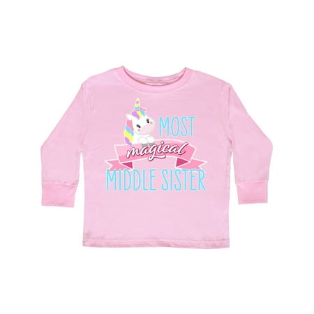 

Inktastic Most Magical Middle Sister- cute unicorn Gift Toddler Toddler Girl Long Sleeve T-Shirt