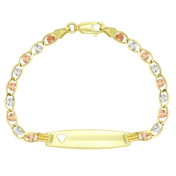 Decadence Solid 14K Gold Tri Color 2mm Diamond Cut Flat Star ID Bracelet | 14K Italian 6" ID Bracelets | Tricolor Love Bracelets With Lobster Claw Clasp