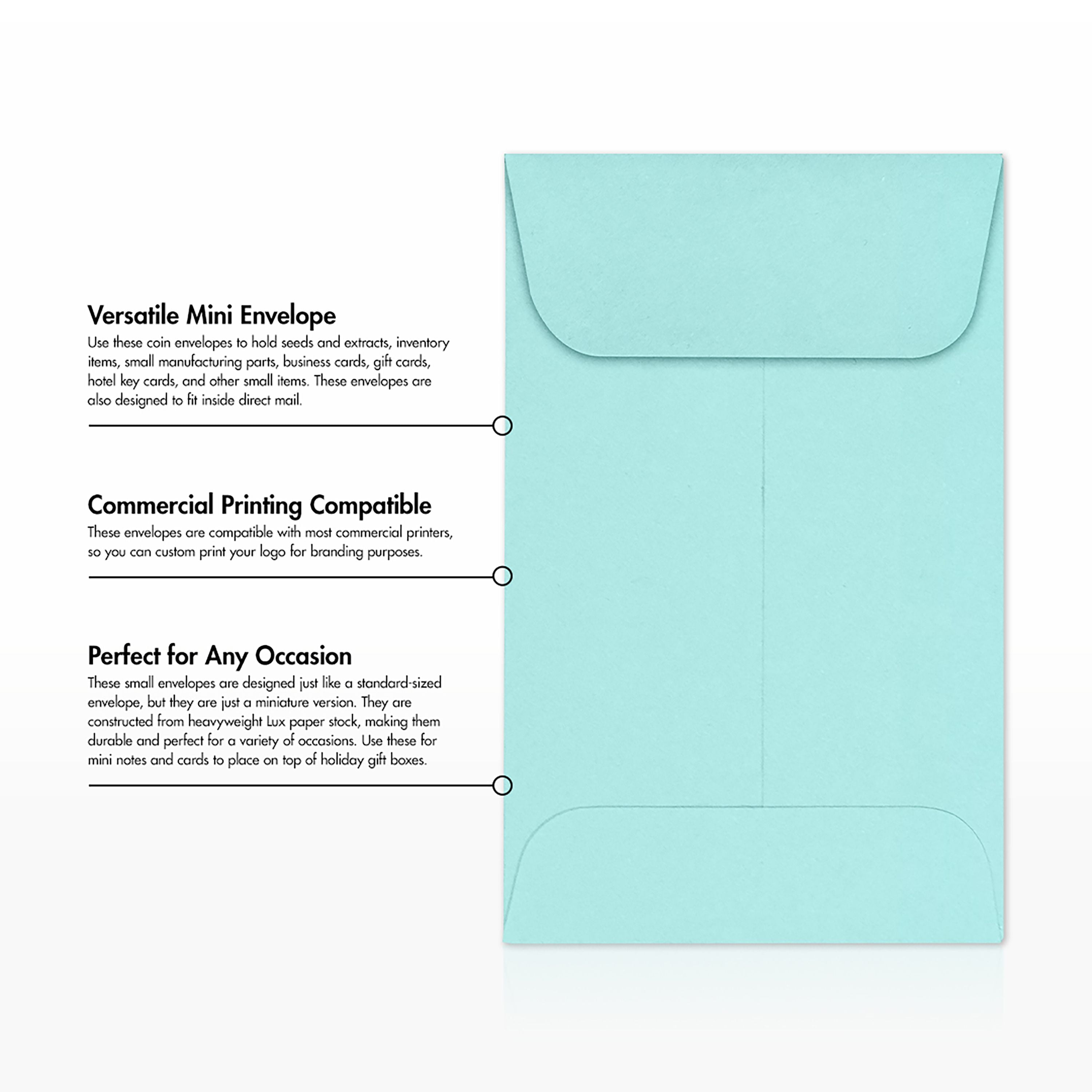 LUXPaper #1 Coin Envelopes W/ Moistenable Glue, Seafoam Green, 2 1/4in x 3 1/2in, 80lb, 1000/Pack
