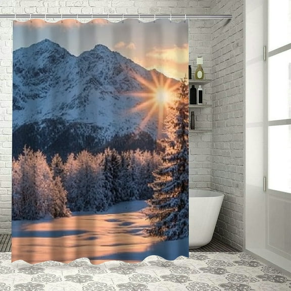 SHERONV Snowy Mountain Sunset Home Bathtubs Bathroom Shower Curtain Decoration with Hooks 36"x72