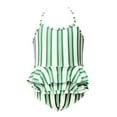 thumbnail image 2 of ATOGUTA Girls Swimwear Ruffles Stripe One-Piece Swimsuit Bathing Beach Swimwear Green, Sizes 2T-12, 2 of 5